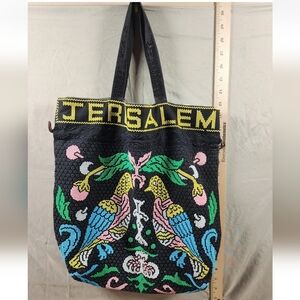 Vintage Hand Beaded Jerusalem Tote Bag Doves Floral Theme
